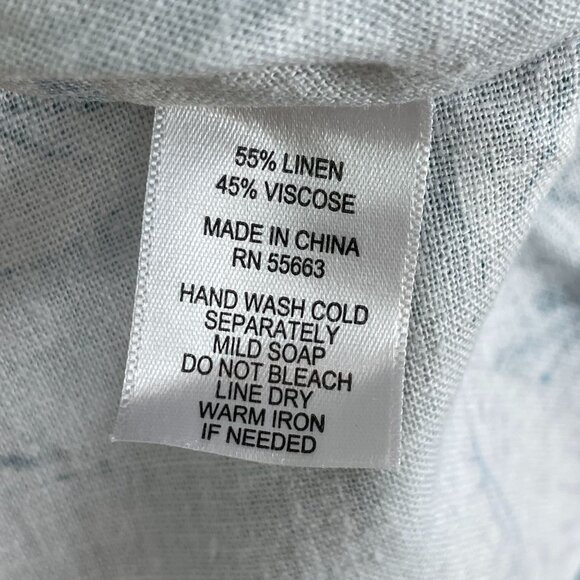 NEW For Cynthia Womens XL Tropical Linen Blend Poncho Tunic Top Blue White - Picture 6 of 8